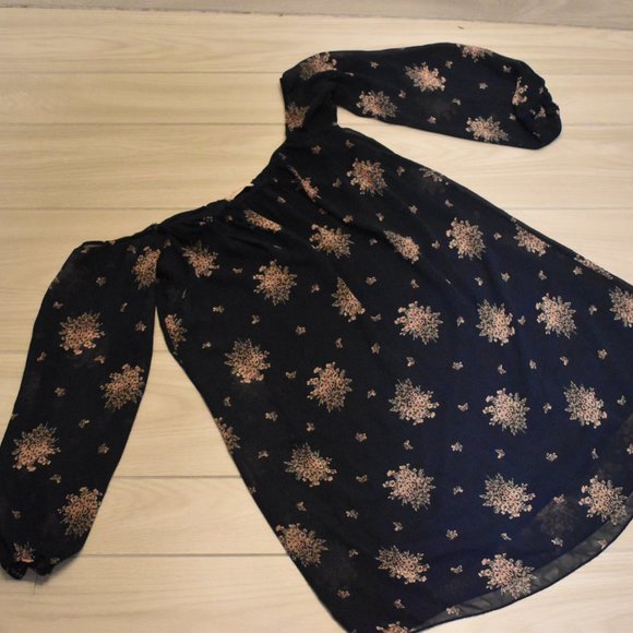 Navy Blue and Pink Floral Flowy Dress. Off the Shoulders - Picture 4 of 4